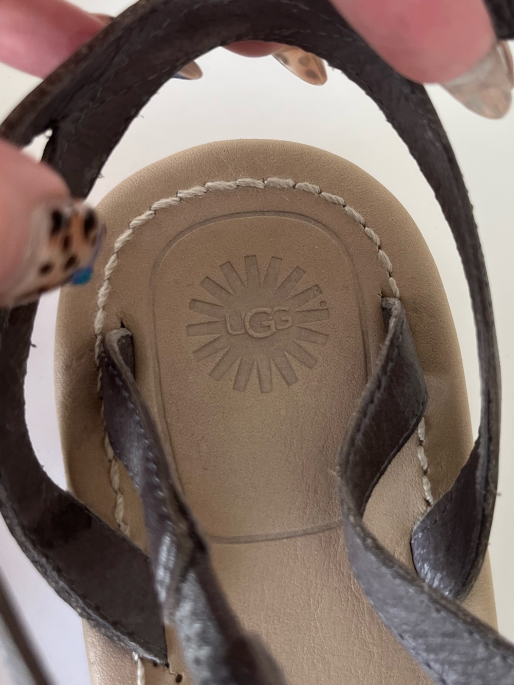 UGG Strappy Slingback Thong Leather Sandals Size Women’s 8 Silver - Picture 4 of 6